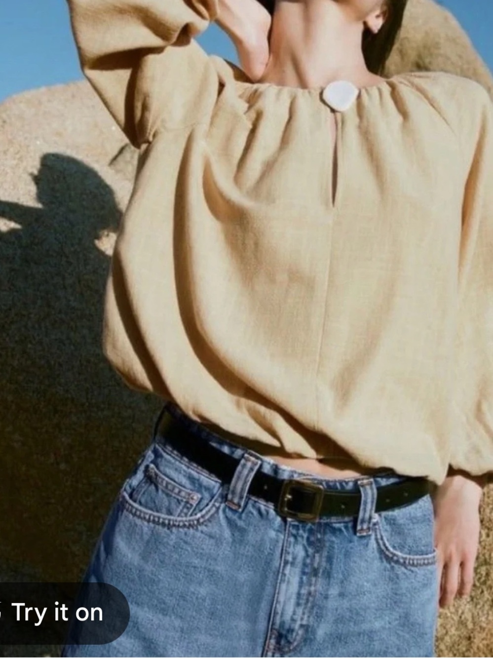 Zara Cream Puff-Sleeve Peasant Blouse